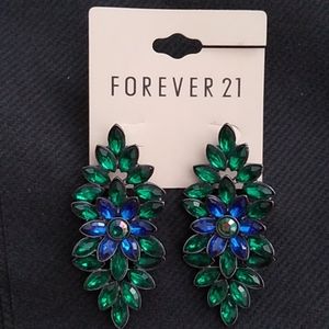Forever 21 Green & Blue Flower & Leaf Earrings